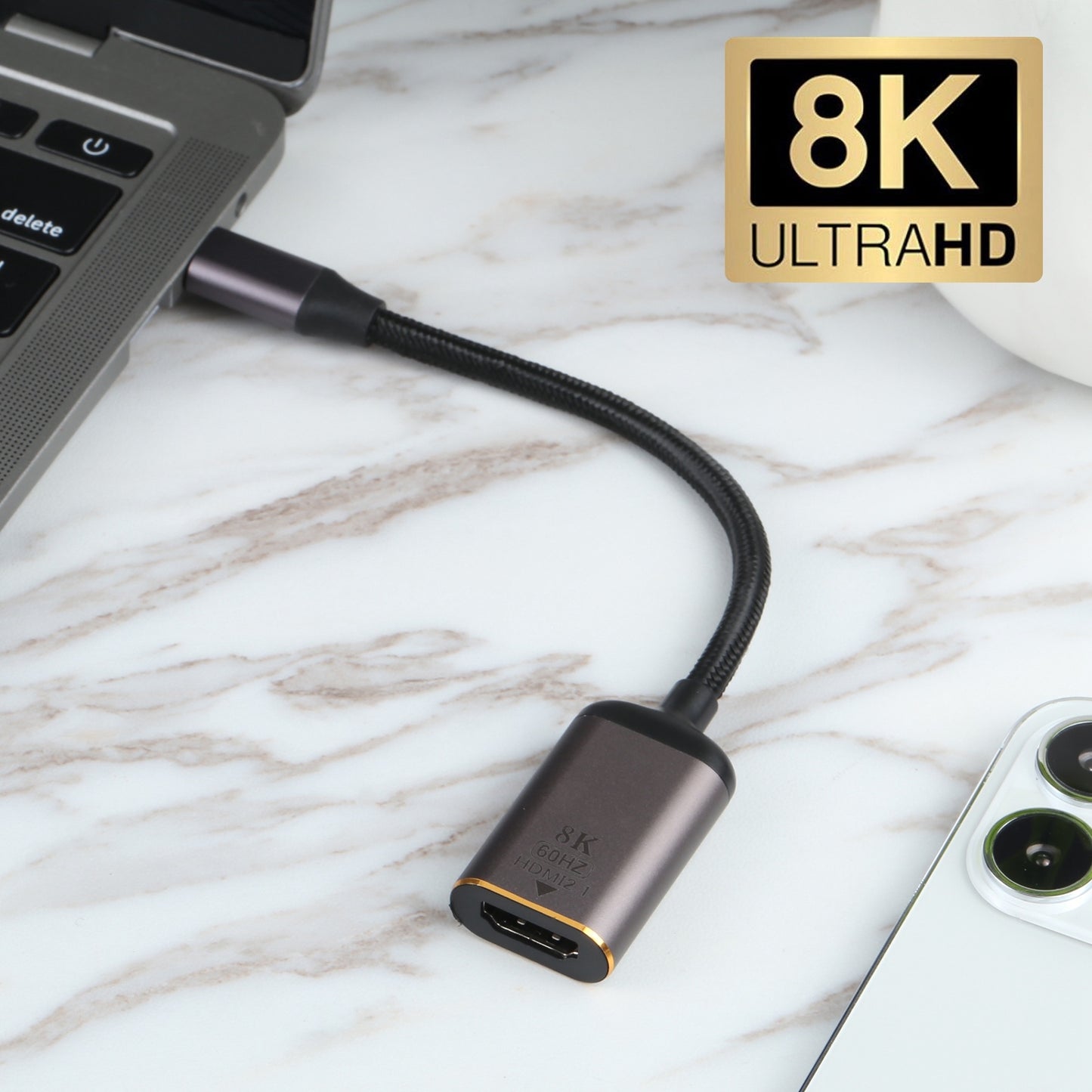 8K 60Hz HDMI Female to USB Type-C Male Adapter Aluminum Alloy Shell Converter Cable