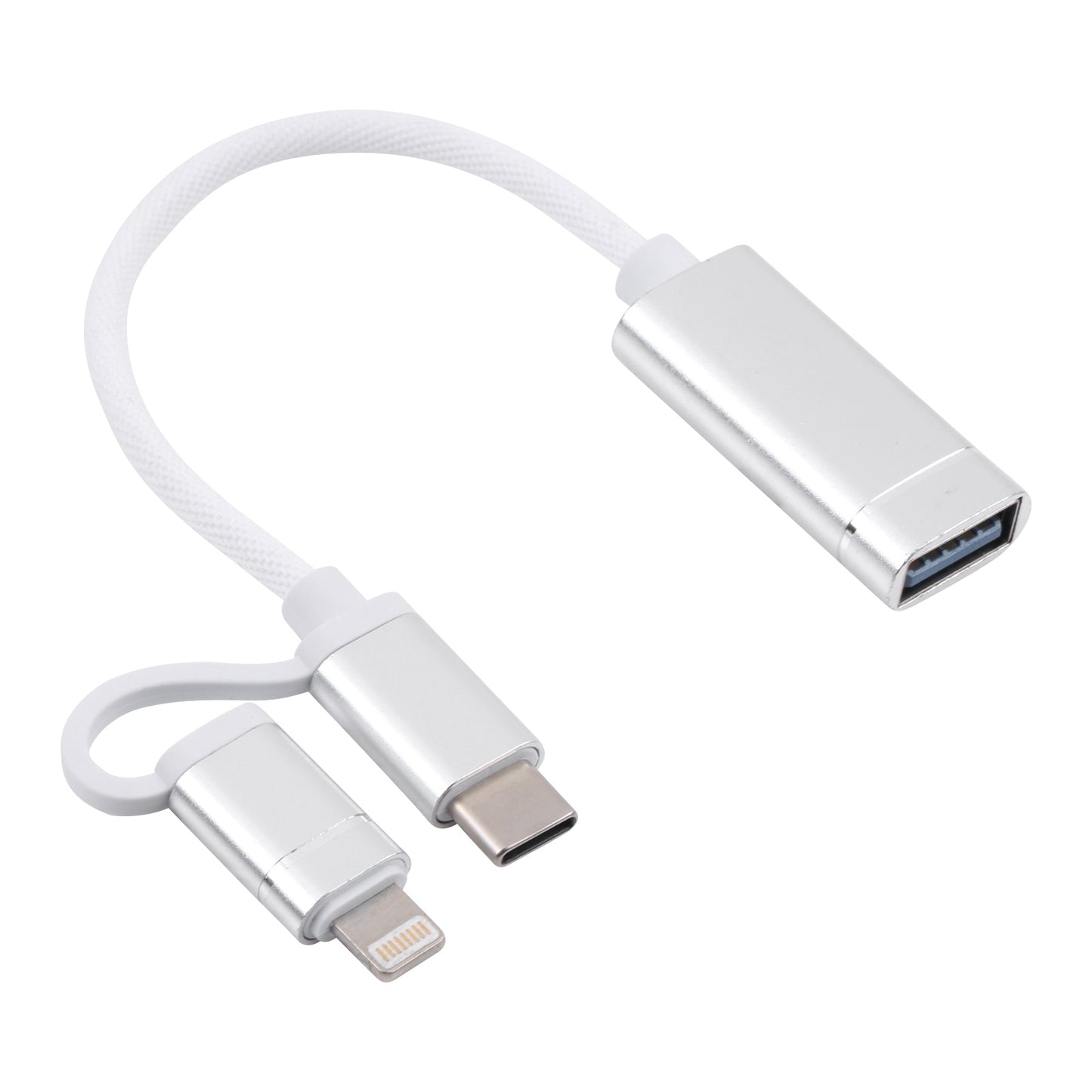 USB 3.0 Female to 8 Pin+Type-C Male Converter Support Charging + Data Transfer Nylon Braided OTG Adapter, Cable Length: 11cm