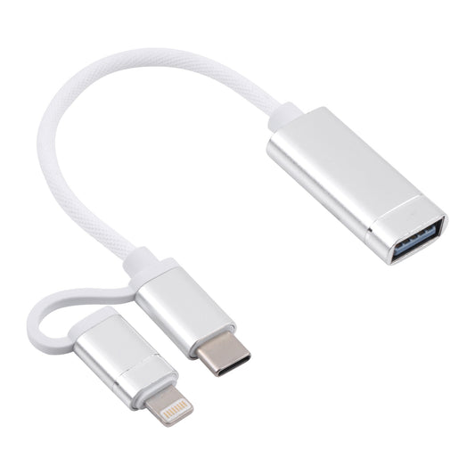 USB 3.0 Female to 8 Pin+Type-C Male Converter Support Charging + Data Transfer Nylon Braided OTG Adapter, Cable Length: 11cm
