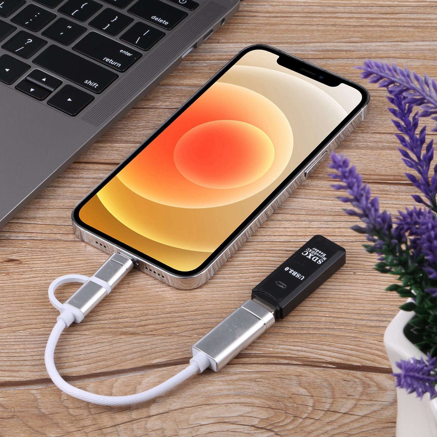 USB 3.0 Female to 8 Pin+Type-C Male Converter Support Charging + Data Transfer Nylon Braided OTG Adapter, Cable Length: 11cm