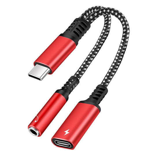 2-in-1 Type-C Male to PD 60W Type-C Charging + 3.5mm Audio Female Headphone Adapter Splitter - Red