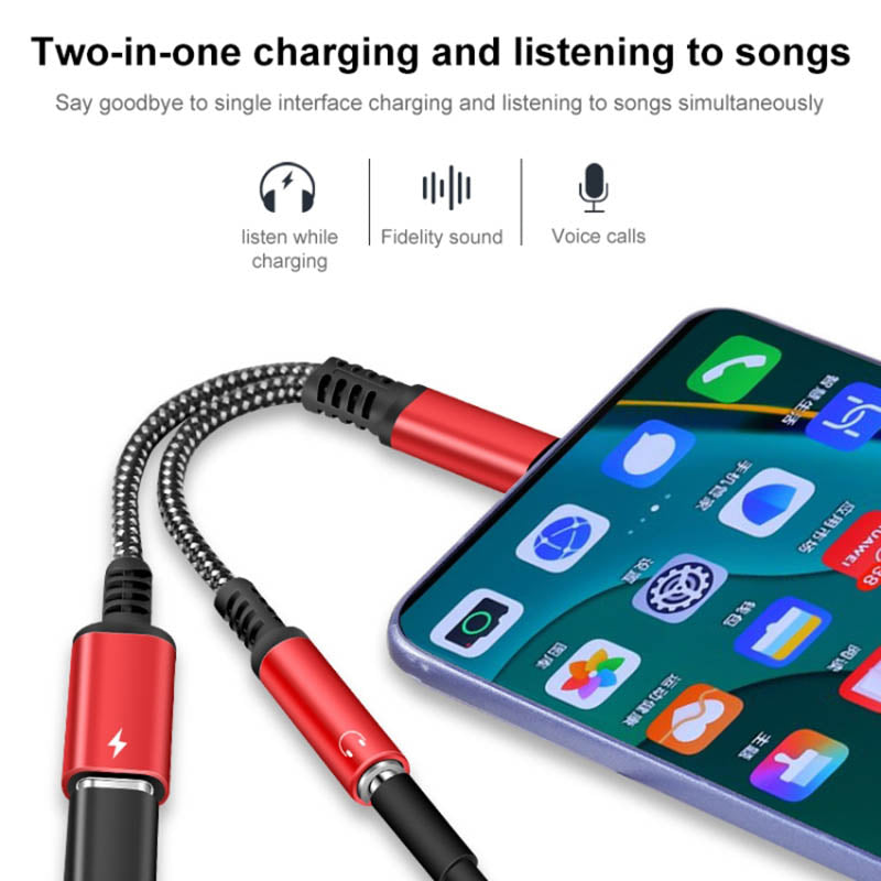 2-in-1 Type-C Male to PD 60W Type-C Charging + 3.5mm Audio Female Headphone Adapter Splitter - Red