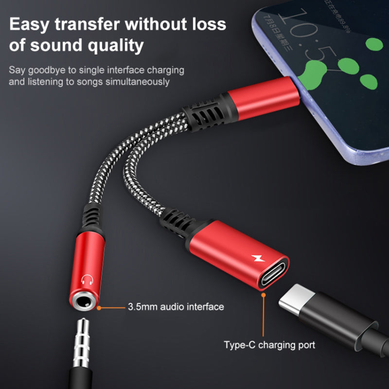 2-in-1 Type-C Male to PD 60W Type-C Charging + 3.5mm Audio Female Headphone Adapter Splitter - Black