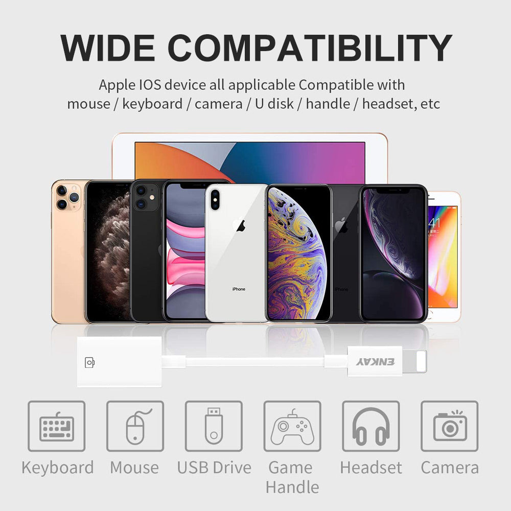 ENK-AT108 OTG Adapter Lightning to USB 3.0 Data Cable Camera Card Reader for iPhone iPad Converter