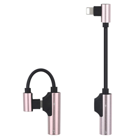 ENK-AT109 2 in 1 Dual Lightning Converter Lightning to Audio Jack and Charger Extender Earphone Charging Splitter - Pink