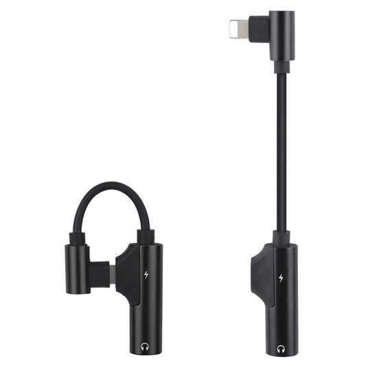 ENK-AT109 2 in 1 Dual Lightning Converter Lightning to Audio Jack and Charger Extender Earphone Charging Splitter - Black