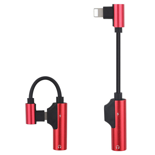 ENK-AT109 2 in 1 Dual Lightning Converter Lightning to Audio Jack and Charger Extender Earphone Charging Splitter - Red