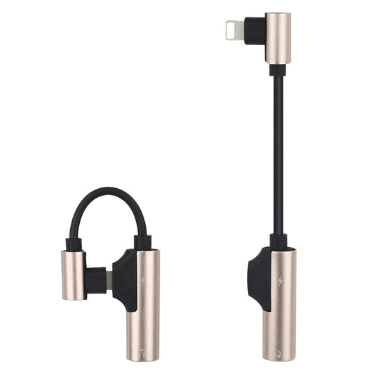 ENK-AT109 2 in 1 Dual Lightning Converter Lightning to Audio Jack and Charger Extender Earphone Charging Splitter - Gold