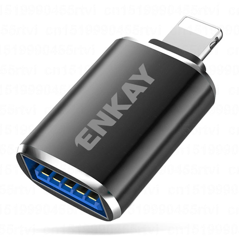 ENK-AT110 Lightning to USB Fast Charging Data Transfer Connector Aluminum Alloy USB3.0 OTG Adapter - Black