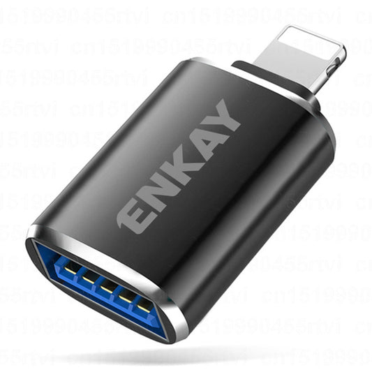 ENK-AT110 Lightning to USB Fast Charging Data Transfer Connector Aluminum Alloy USB3.0 OTG Adapter - Black