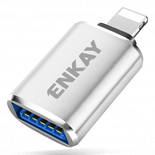 ENK-AT110 Lightning to USB Fast Charging Data Transfer Connector Aluminum Alloy USB3.0 OTG Adapter - Silver