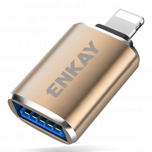 ENK-AT110 Lightning to USB Fast Charging Data Transfer Connector Aluminum Alloy USB3.0 OTG Adapter - Gold