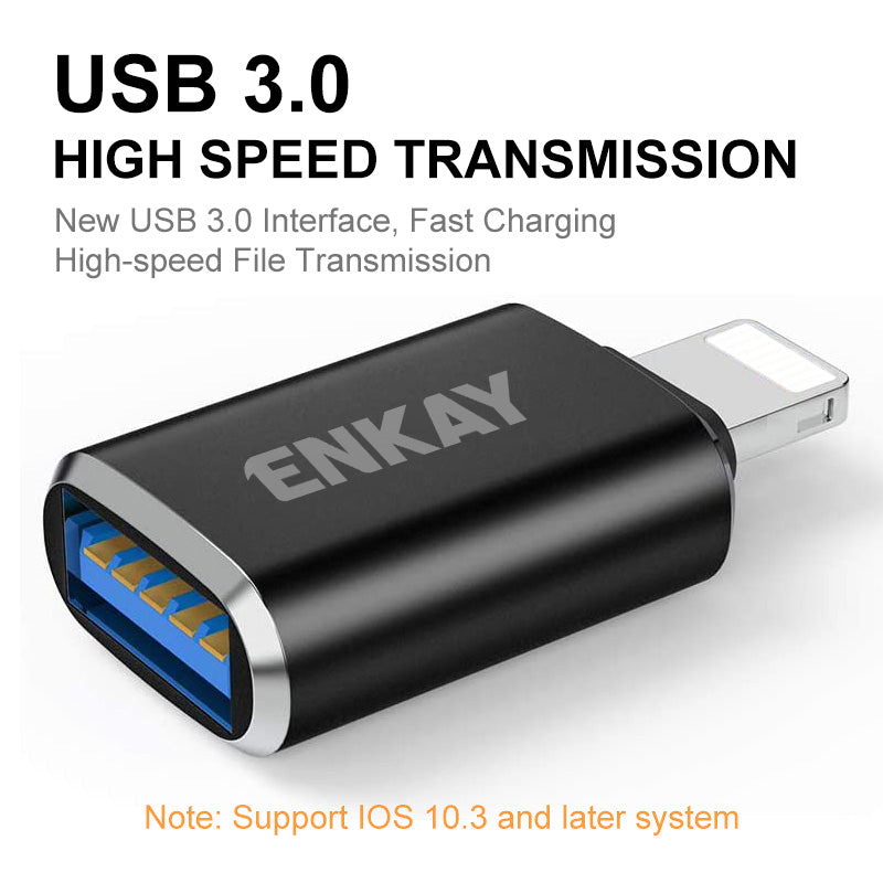 ENK-AT110 Lightning to USB Fast Charging Data Transfer Connector Aluminum Alloy USB3.0 OTG Adapter - Gold