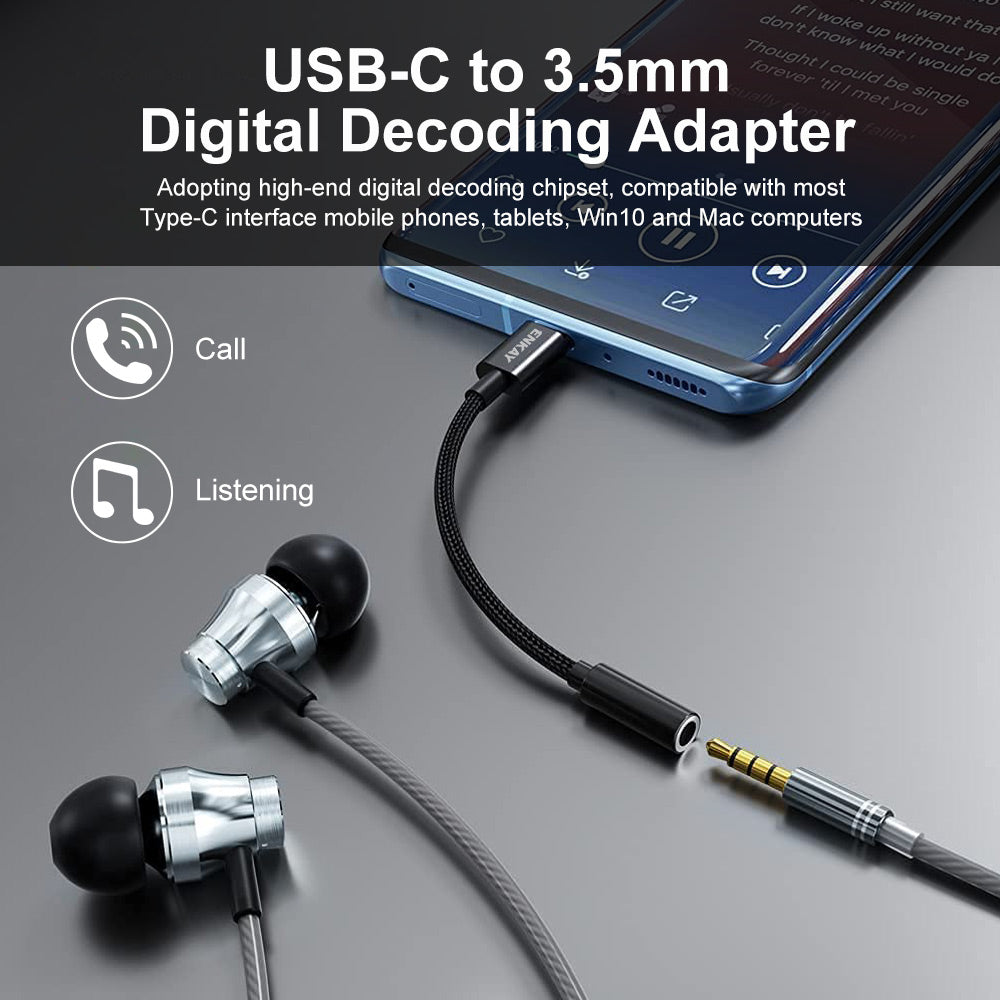 ENK-AT111 USB Type C to 3.5mm Aux Headphones Jack Male to Female Adapter Headphones Audio Converter