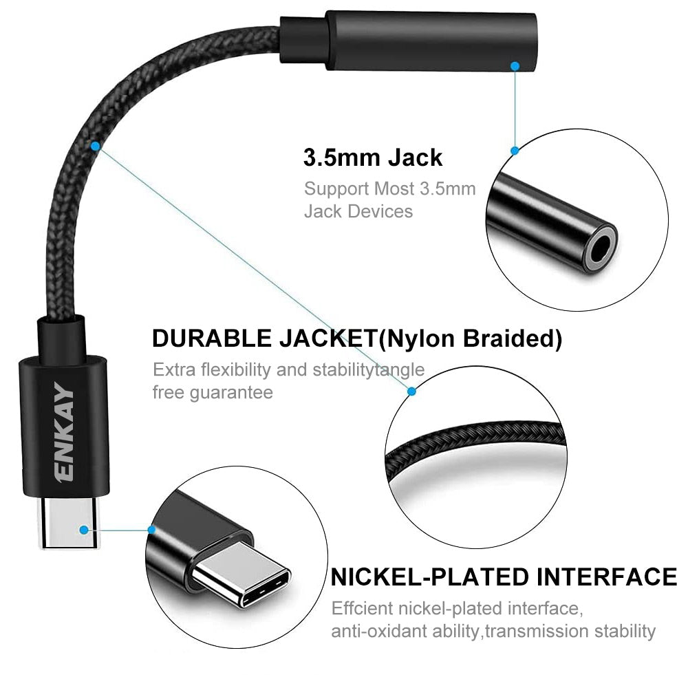 ENK-AT111 USB Type C to 3.5mm Aux Headphones Jack Male to Female Adapter Headphones Audio Converter