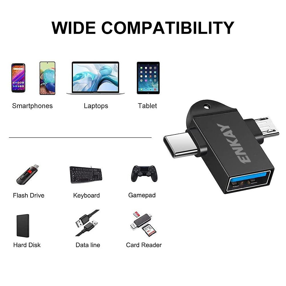 ENK-AT112 Type C+Micro USB 2 in 1 OTG Adapter High Speed USB 3.0 Converter for Computer Extension Header - Silver