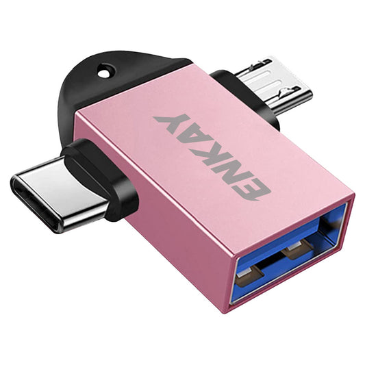 ENK-AT112 Type C+Micro USB 2 in 1 OTG Adapter High Speed USB 3.0 Converter for Computer Extension Header - Pink