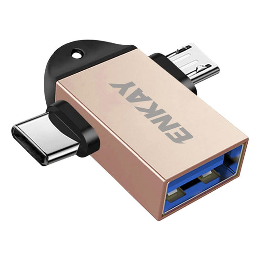 ENK-AT112 Type C+Micro USB 2 in 1 OTG Adapter High Speed USB 3.0 Converter for Computer Extension Header - Gold