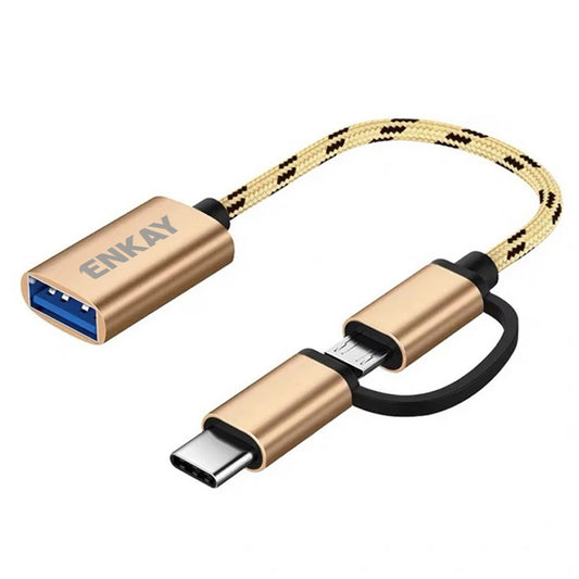 ENK-AT113 2 in 1 USB 3.0 OTG Adapter Cable USB Type C Micro USB to USB 3.0 Converter Cable Data Line - Gold
