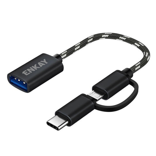 ENK-AT113 2 in 1 USB 3.0 OTG Adapter Cable USB Type C Micro USB to USB 3.0 Converter Cable Data Line - Black
