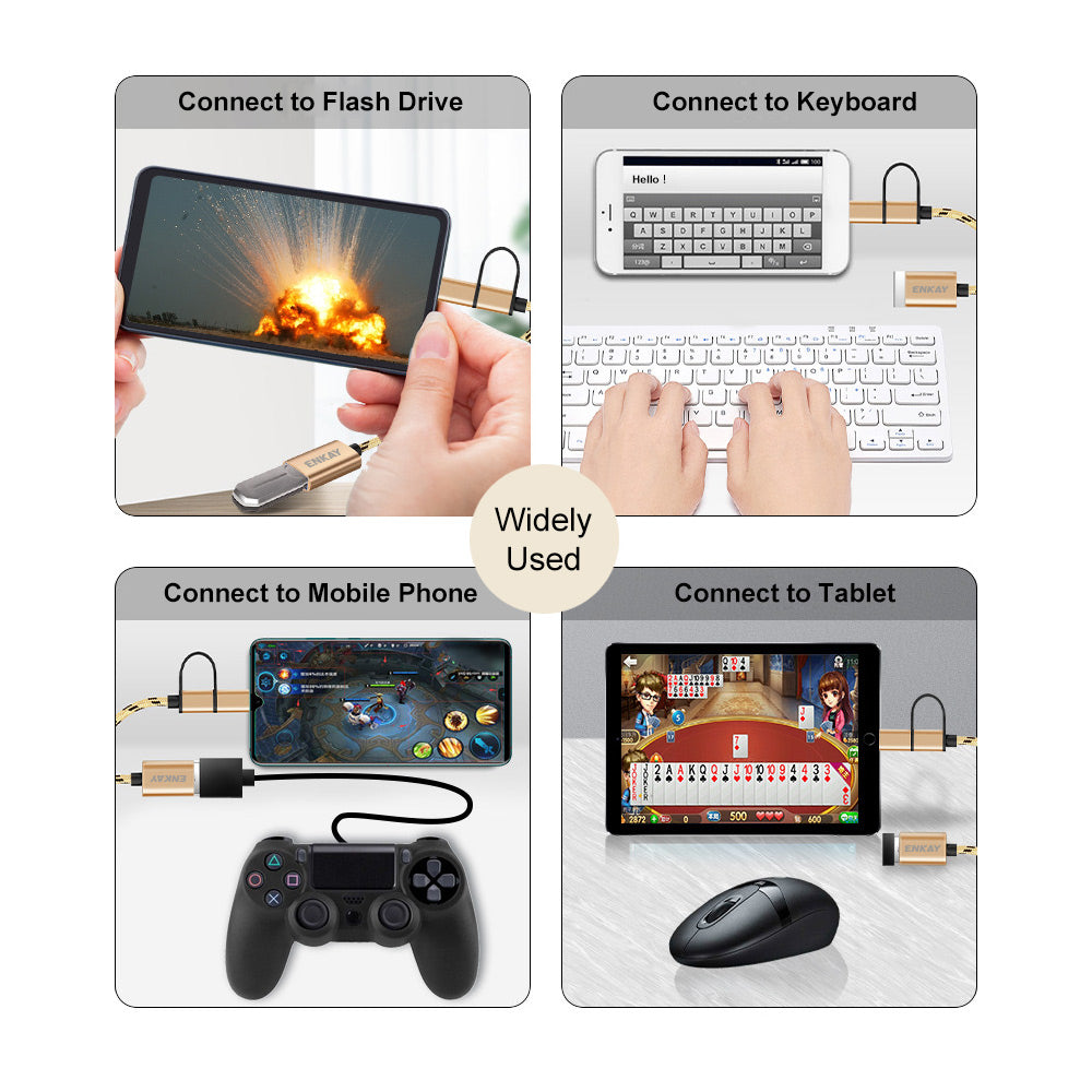 ENK-AT113 2 in 1 USB 3.0 OTG Adapter Cable USB Type C Micro USB to USB 3.0 Converter Cable Data Line - Black