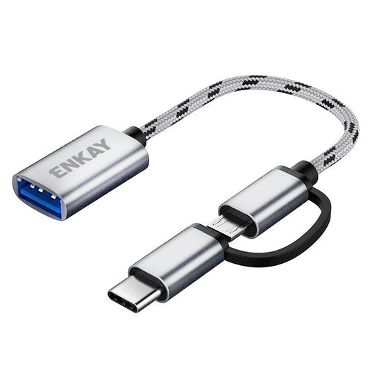 ENK-AT113 2 in 1 USB 3.0 OTG Adapter Cable USB Type C Micro USB to USB 3.0 Converter Cable Data Line - Silver