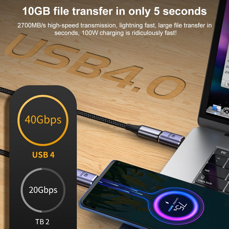 Type-C Male to Female 40Gbps Data Transfer Connector Aluminum Alloy USB4.0 Charging Adapter