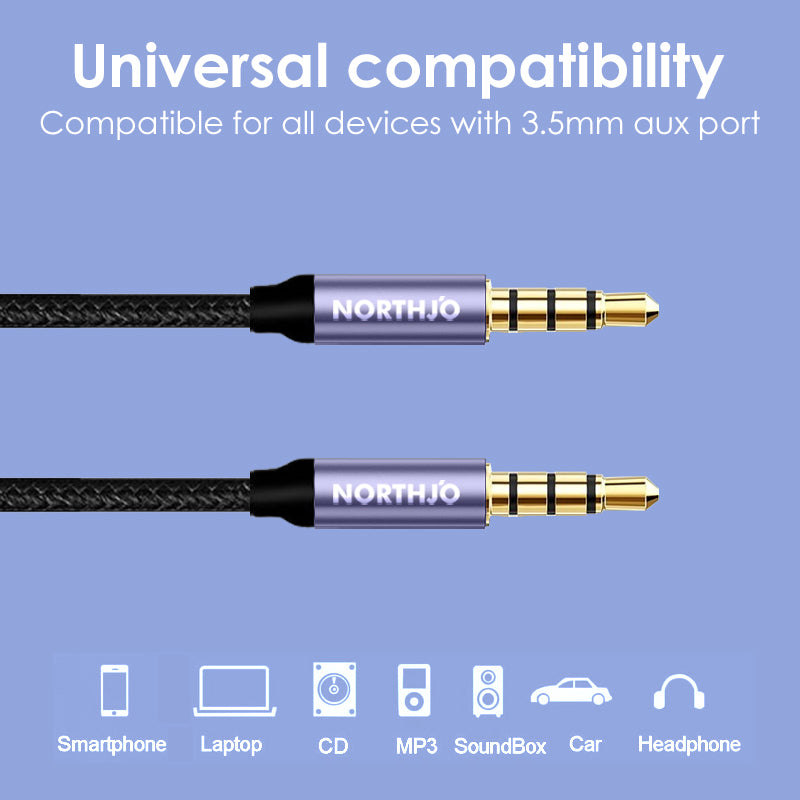 Uniqkart 1m Audio Cable 4 Pole 3.5mm Male to Male Stereo Aux Cord