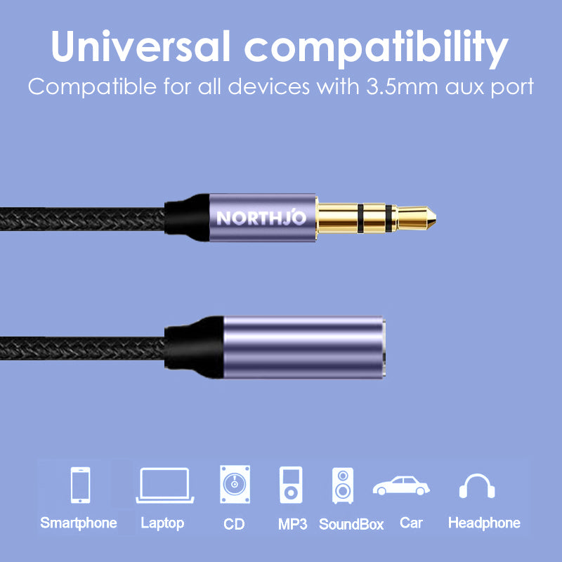 Uniqkart 1m Audio Cable 3 Pole 3.5mm Male to Female Stereo Aux Cord