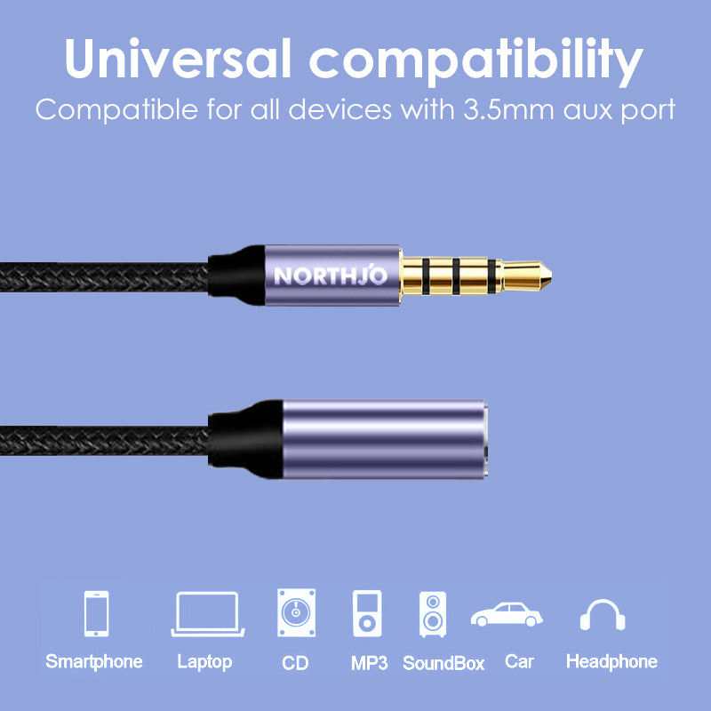 Uniqkart 1m AUX Extension Cable 4 Pole 3.5mm Male to Female Stereo Audio Cord