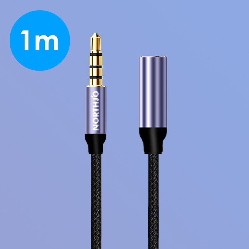 Uniqkart 1m AUX Extension Cable 4 Pole 3.5mm Male to Female Stereo Audio Cord
