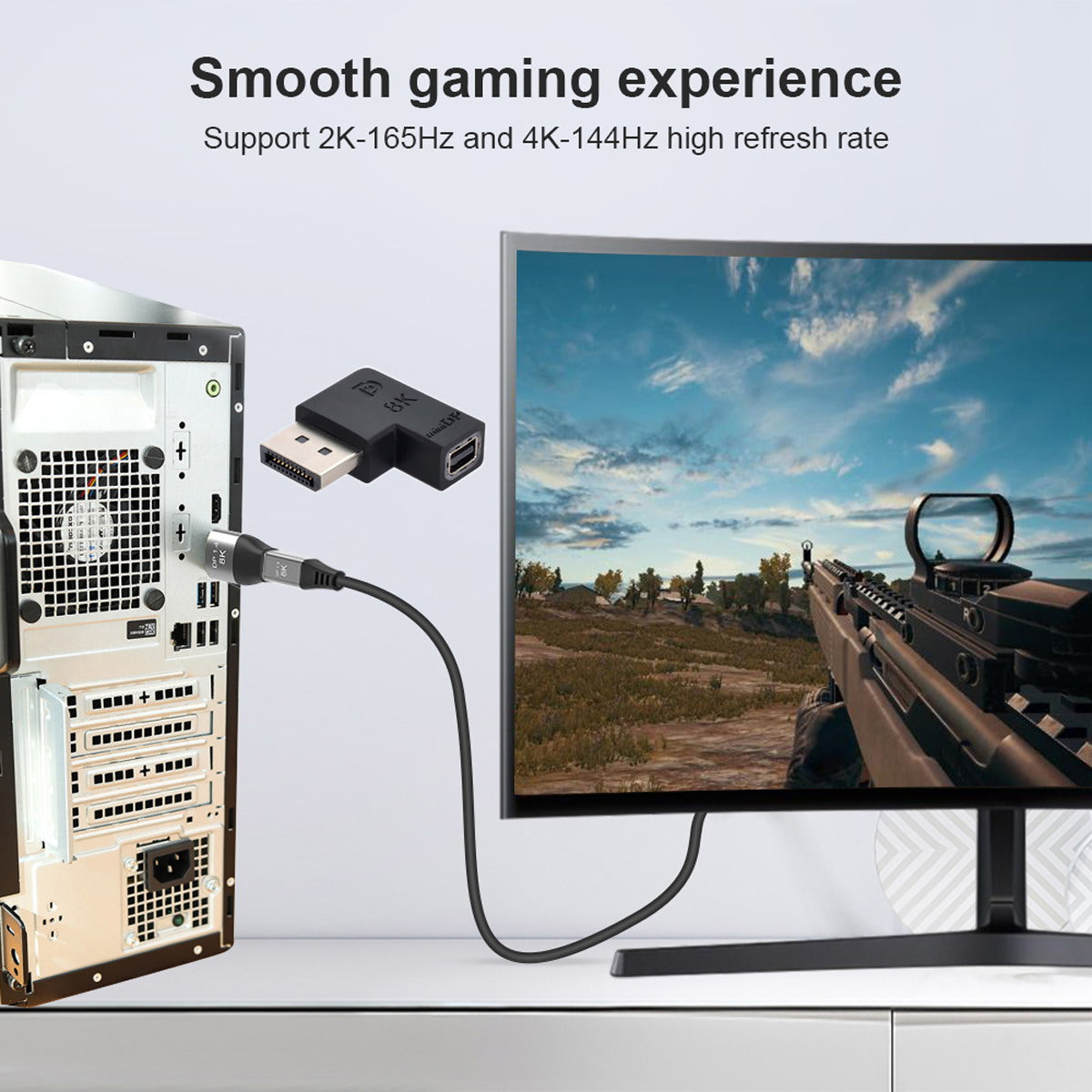DP-036 4CS 90 Degrees Left Angled Mini DisplayPort 1.4 8K 60HZ to DP Adapter Male Female Ultra-HD UHD for Video PC Laptop TV