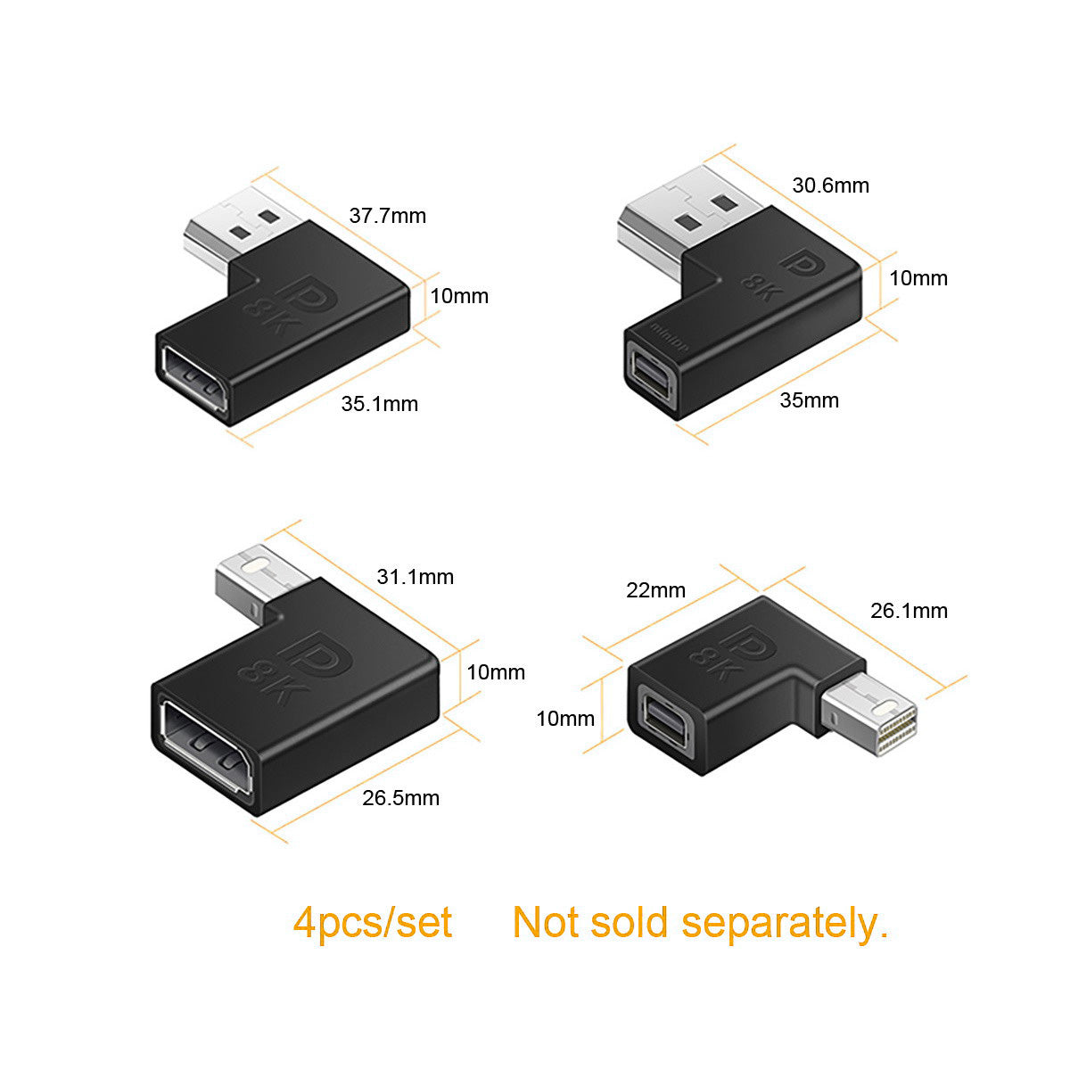 DP-036 4CS 90 Degrees Left Angled Mini DisplayPort 1.4 8K 60HZ to DP Adapter Male Female Ultra-HD UHD for Video PC Laptop TV