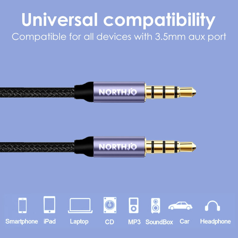Uniqkart NOMTM0402 4-Pole 3.5mm AUX Adapter Audio Cable Male to Male Stereo Audio Wire 2m