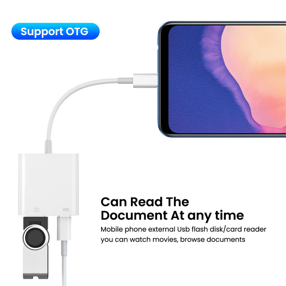 2 in 1 Type-C to USB 3.0 Female OTG Adapter Cable with 24W PD Charging Port for Mouse Keyboard USB Flash Drive Camera Card Reader