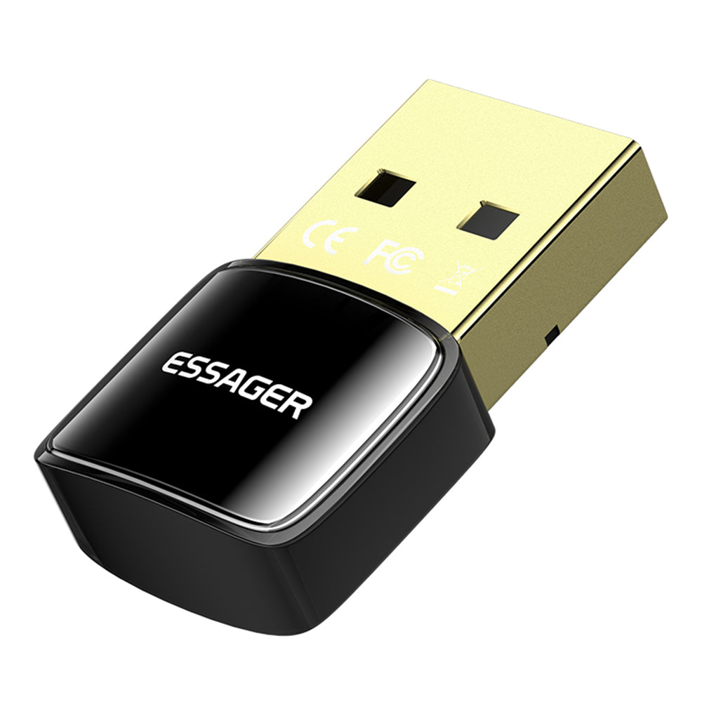 Essager Bluetooth Adapter Desktop PC Wireless BT5.0 USB Receiver Compatible with Window 8 / 10 / 11 Driver-Free - Black