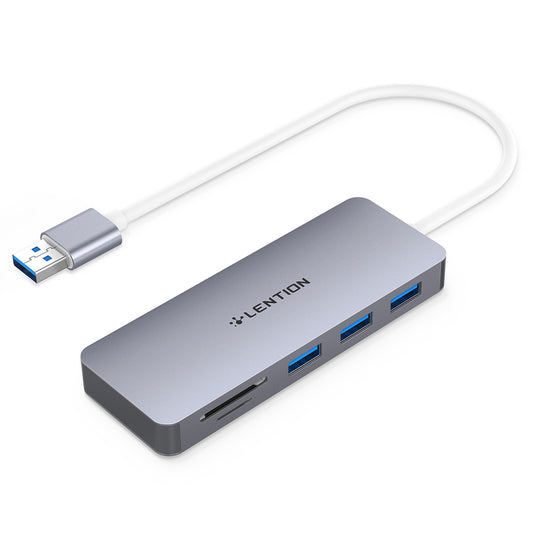 Uniqkart H15 USB-A Hub 3xUSB-A 3.0 Ports+2 Memory Card Reader Slots Aluminum Alloy Converter - Grey