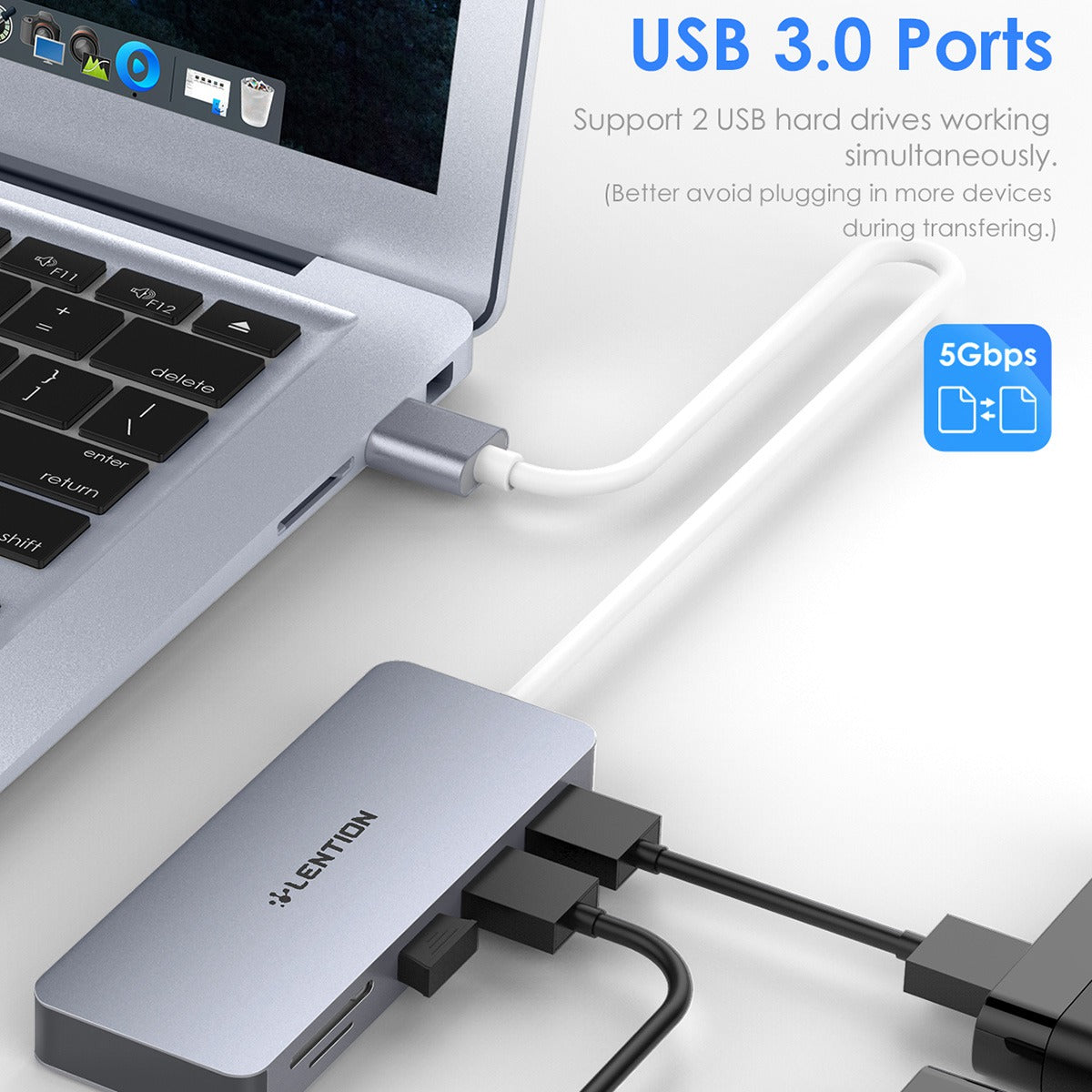 Uniqkart H15 USB-A Hub 3xUSB-A 3.0 Ports+2 Memory Card Reader Slots Aluminum Alloy Converter - Grey