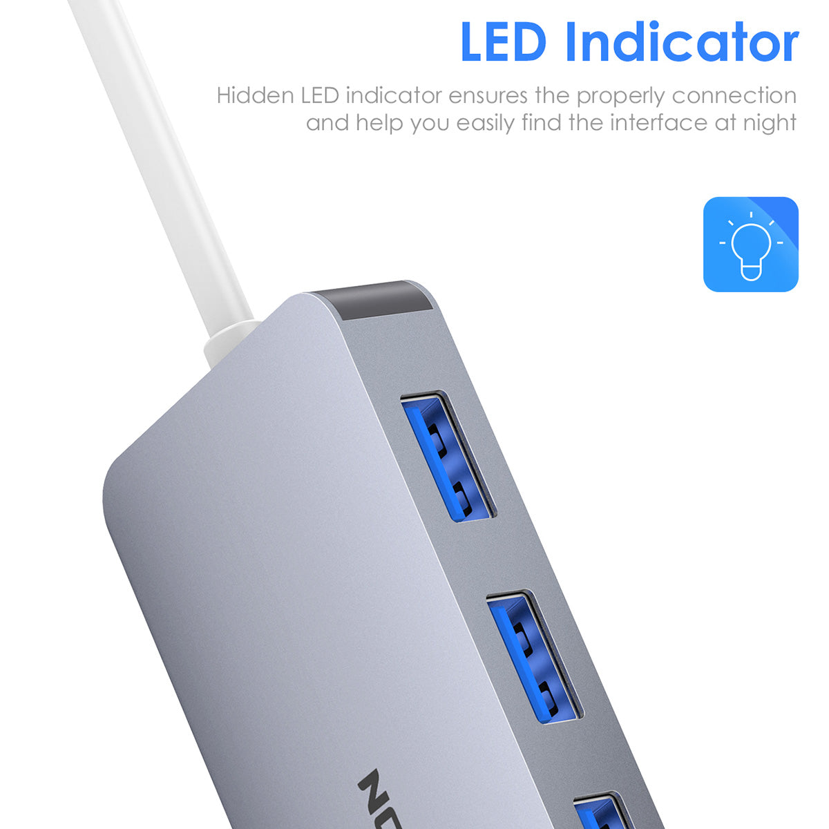 Uniqkart H15 USB-A Hub 3xUSB-A 3.0 Ports+2 Memory Card Reader Slots Aluminum Alloy Converter - Grey
