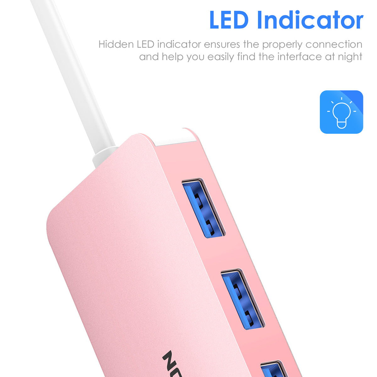 Uniqkart H15 USB-A Hub 3xUSB-A 3.0 Ports+2 Memory Card Reader Slots Aluminum Alloy Converter - Rose Gold