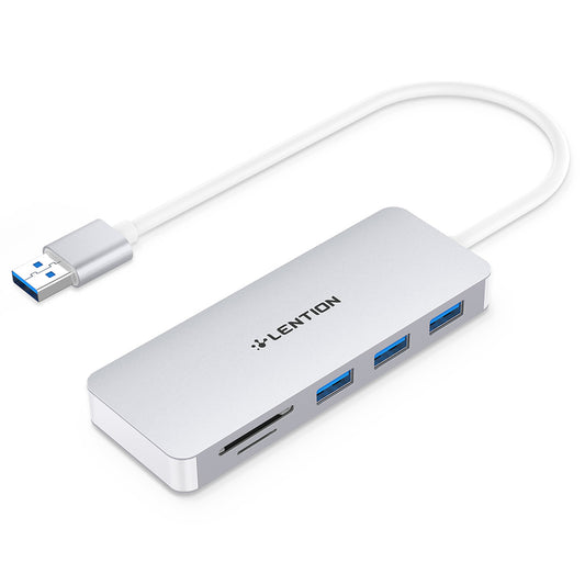 Uniqkart H15 USB-A Hub 3xUSB-A 3.0 Ports+2 Memory Card Reader Slots Aluminum Alloy Converter - Silver