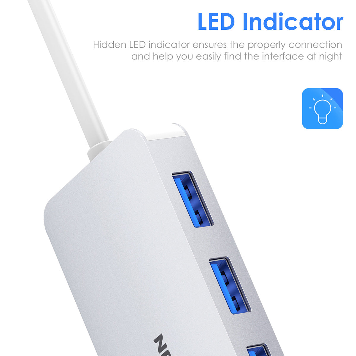 Uniqkart H15 USB-A Hub 3xUSB-A 3.0 Ports+2 Memory Card Reader Slots Aluminum Alloy Converter - Silver