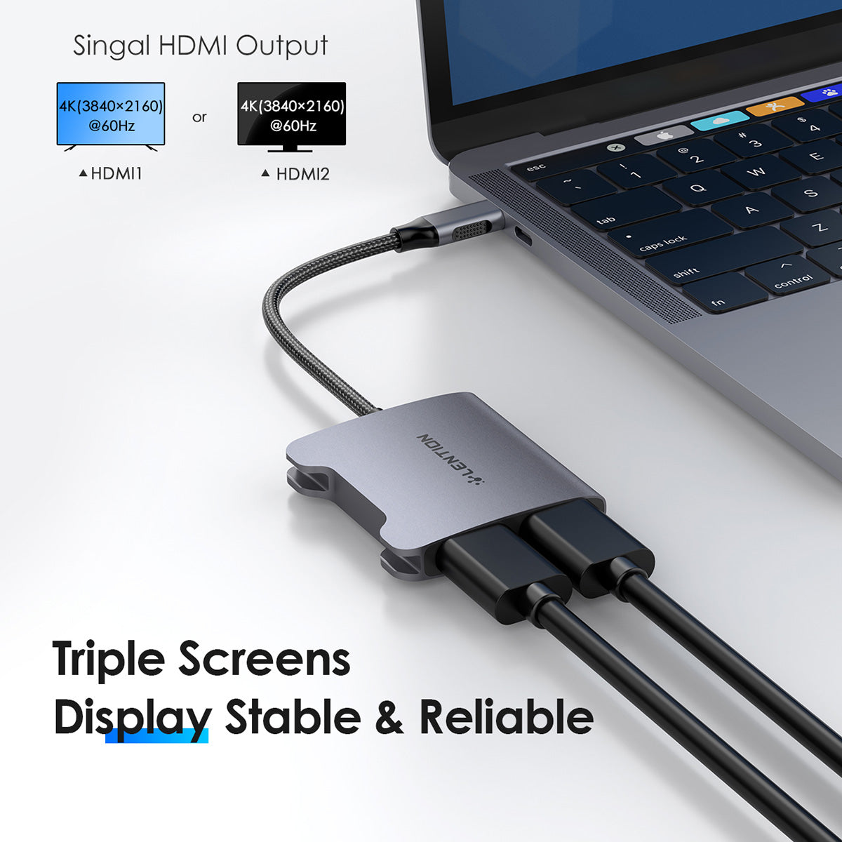 Uniqkart CF53H HDMI Splitter, USB Type-C to 2 HDMI Adapter for Mobile Phone / Tablet Support DP Alt Mode