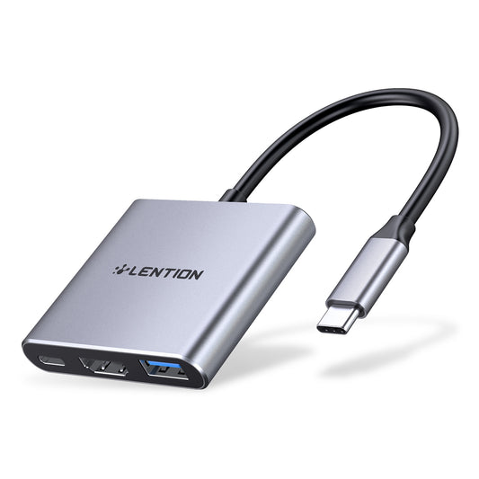 LENTION C14H USB-C to USB-A 3.0 + HD + PD Adapter Aluminum Alloy HD 4K Video Converter - Grey