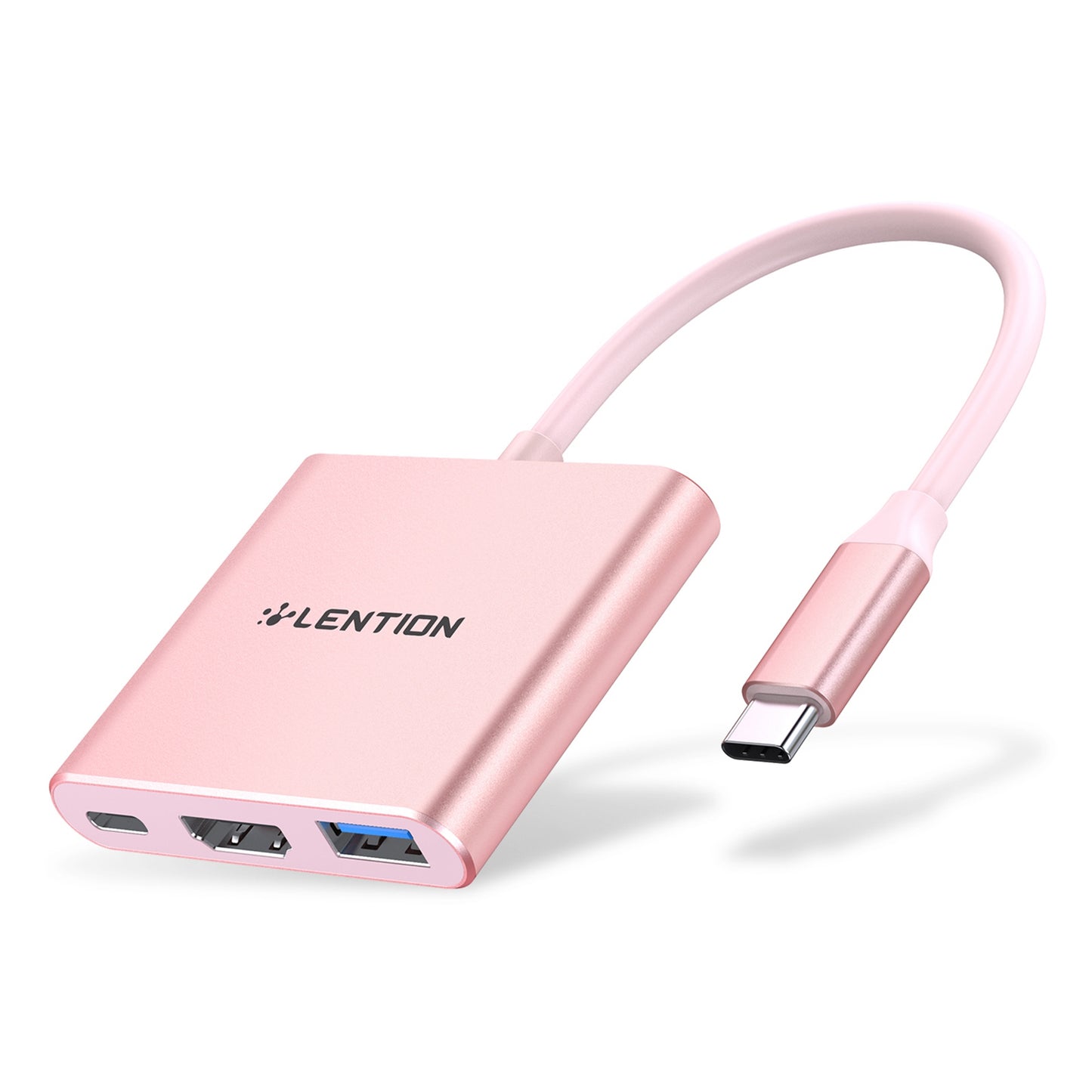 Uniqkart C14H USB-C to USB-A 3.0 + HD + PD Adapter Aluminum Alloy HD 4K Video Converter - Rose Gold