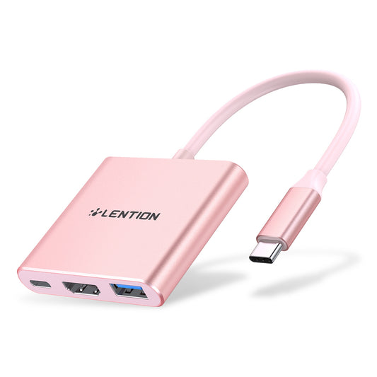 Uniqkart C14H USB-C to USB-A 3.0 + HD + PD Adapter Aluminum Alloy HD 4K Video Converter - Rose Gold