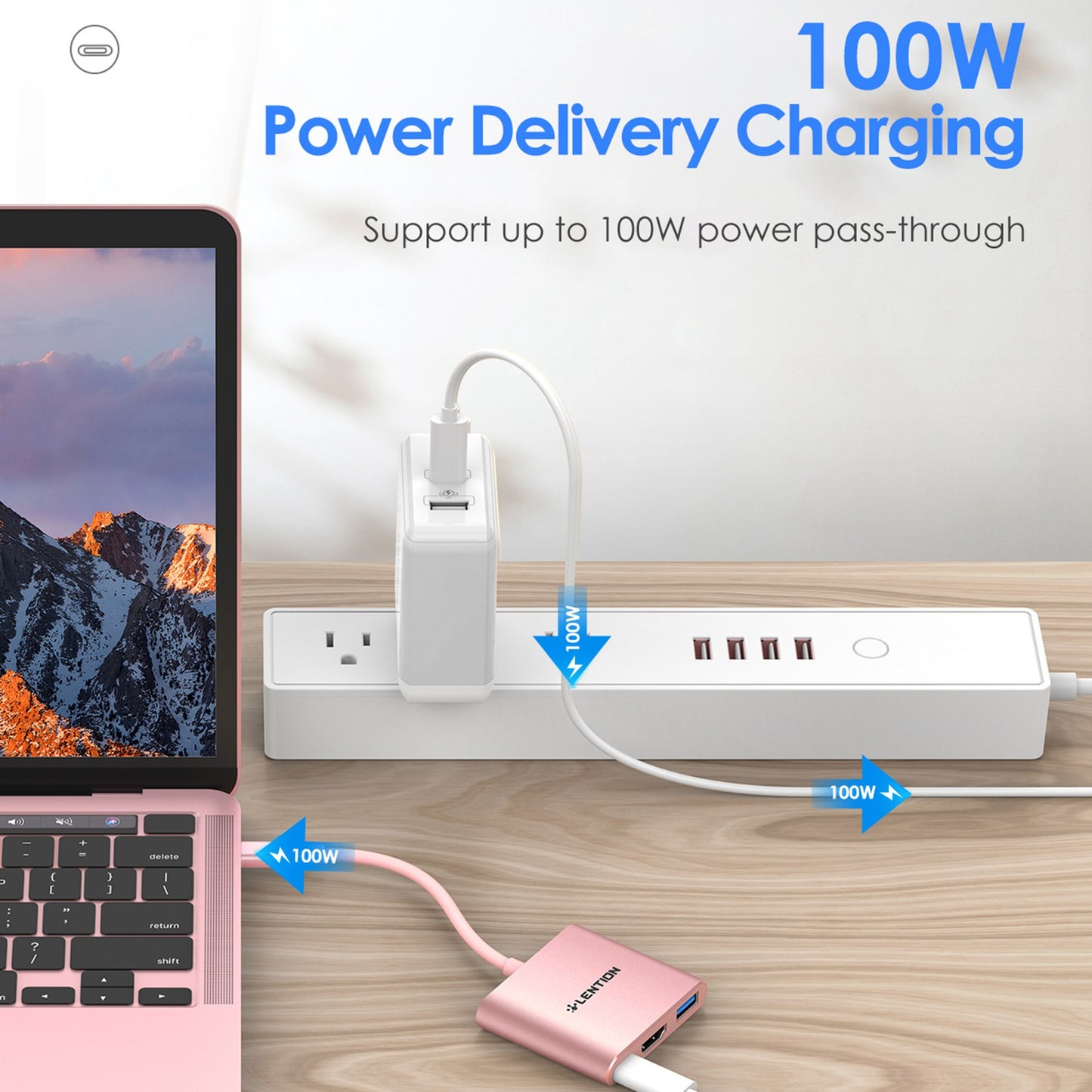 Uniqkart C14H USB-C to USB-A 3.0 + HD + PD Adapter Aluminum Alloy HD 4K Video Converter - Rose Gold