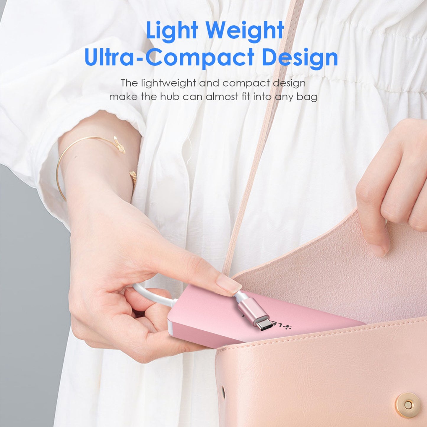 Uniqkart C15 USB-C Hub 3 USB-A 3.0 Ports Adapter SD / TF Card Reader Aluminum Alloy Converter - Rose Gold