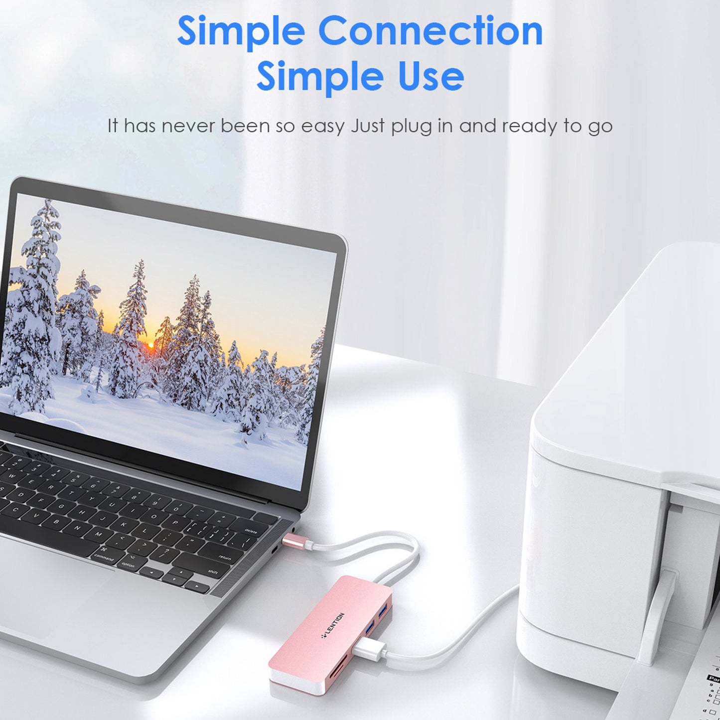 Uniqkart C15 USB-C Hub 3 USB-A 3.0 Ports Adapter SD / TF Card Reader Aluminum Alloy Converter - Rose Gold
