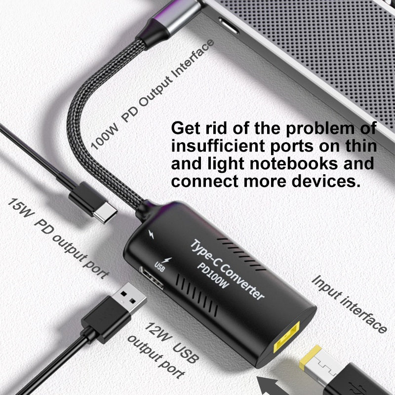 Laptop Power Adapter Converter Square Port + Type-C + USB to Type-C Driver Free Multi-function Adapter
